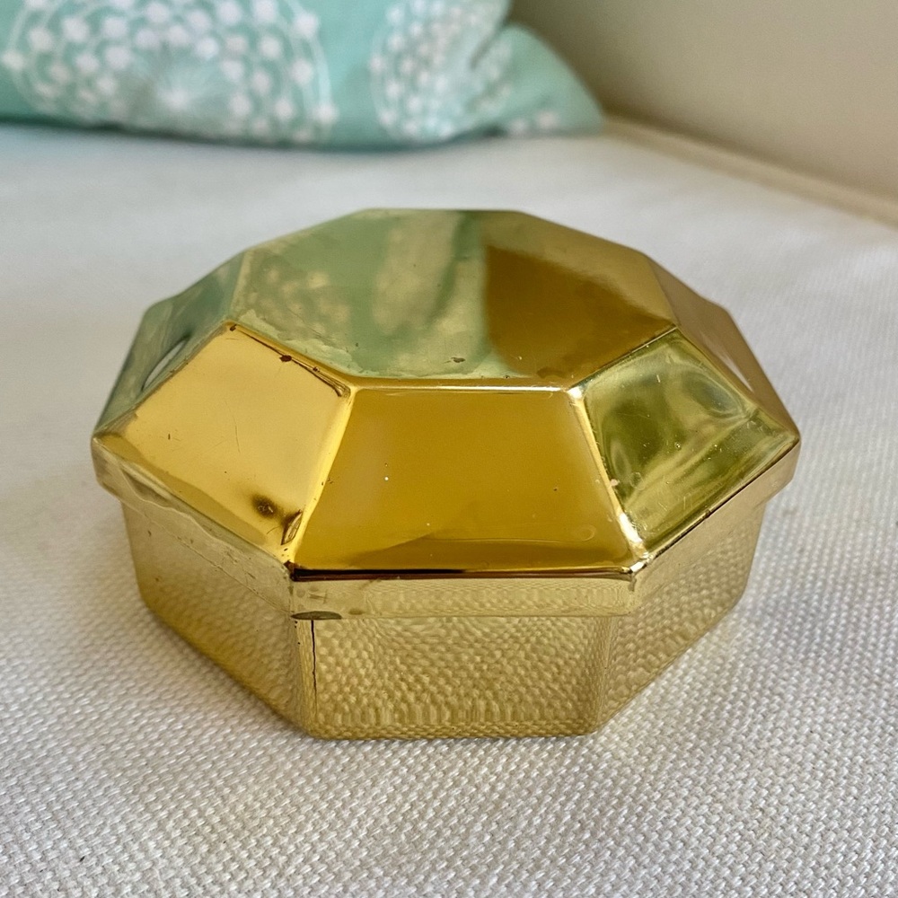 VTG 1970s Brass Octagon Trinket Box Octagon Red Velvet Lined W Lid